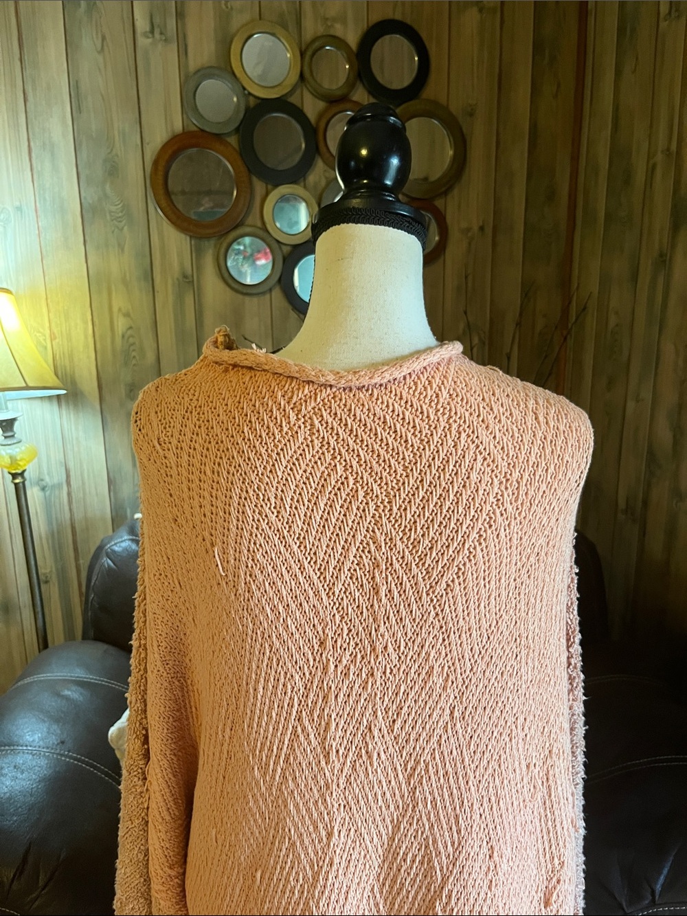 Free People Cuddle Up Pullover Sweater Cozy, Oversized Peach Loop-Knit - Picture 5 of 8